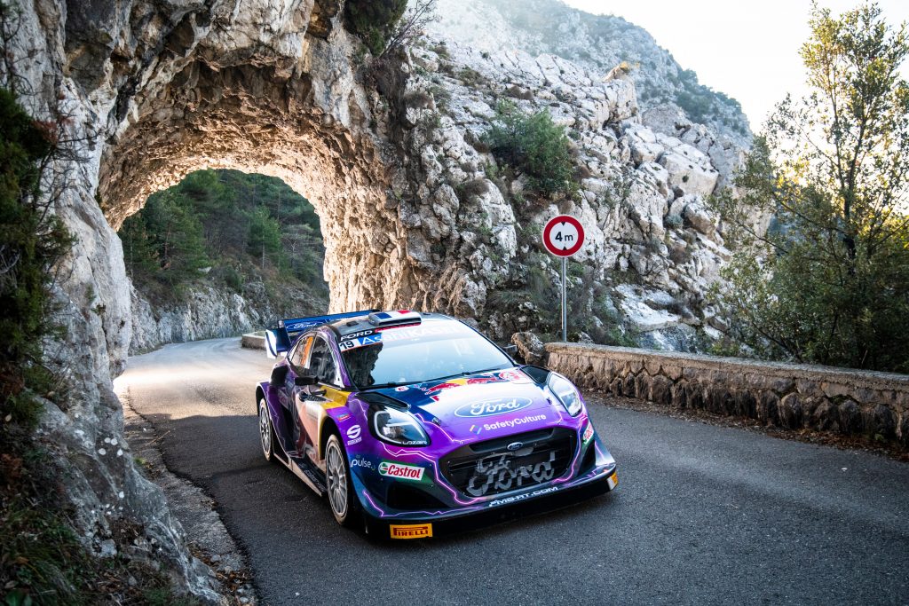 Sébastien Loeb (FRA) and Isabelle Galmiche (FRA) of team M-SPORT FORD WORLD RALLY TEAM are seen performing during the World Rally Championship Monte-Carlo in Monte-Carlo, Monaco on 20,January