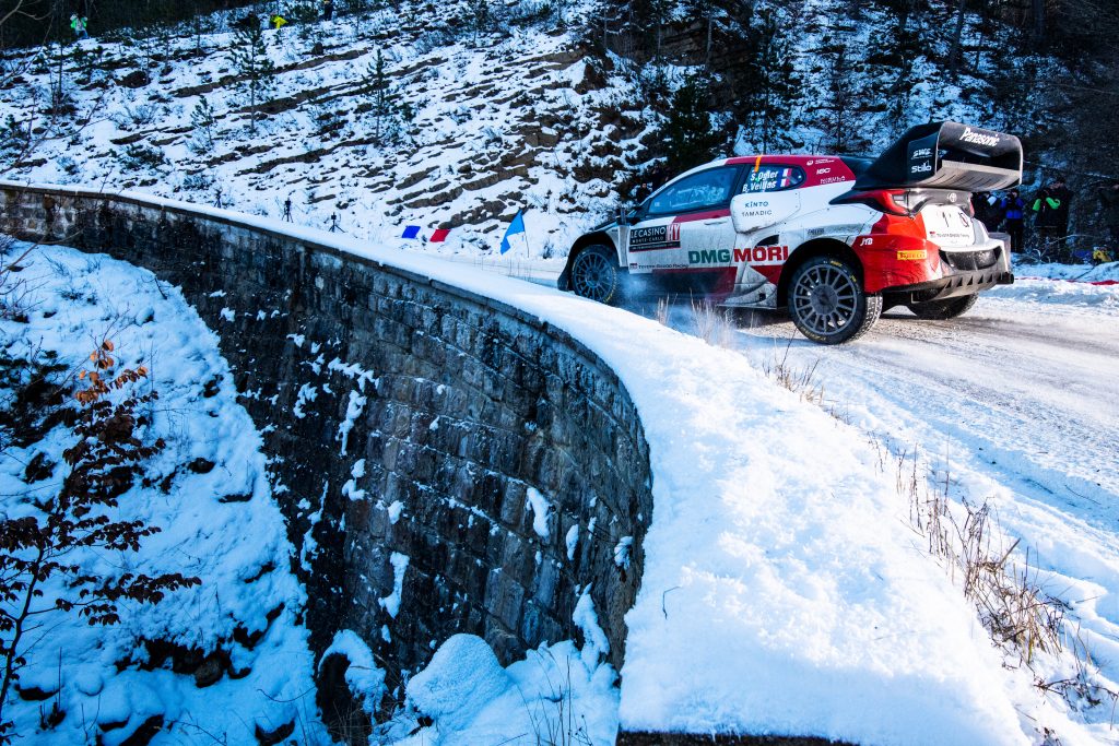 Sébastien Ogier (FRA) and Benjamin Veillas (FRA) of team TOYOTA GAZOO RACING WRT perform during World Rally Championship Monte Carlo, Monaco on January 22, 2022