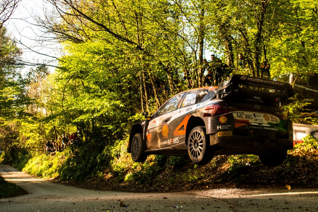 Thierry Neuville (BEL) Martijn Wydaeghe (BEL) Of team HYUNDAI SHELL MOBIS WORLD RALLY TEAM are seen racing during the World Rally Championship Croatia in Zagreb, Croatia on 23 April, 2023