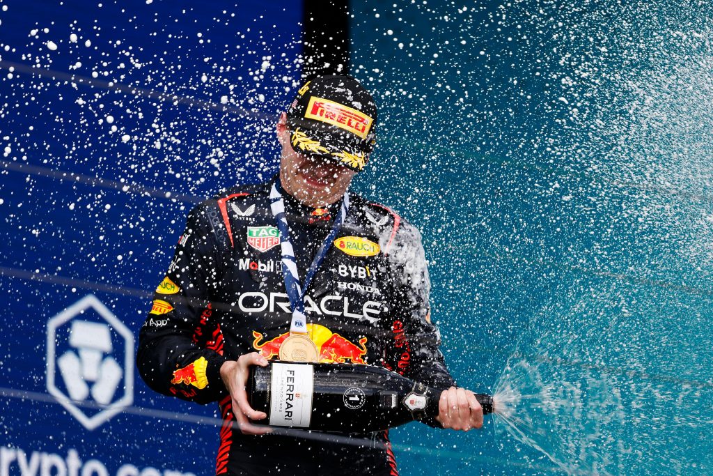 Max Verstappen celebrating his Miami GP victory